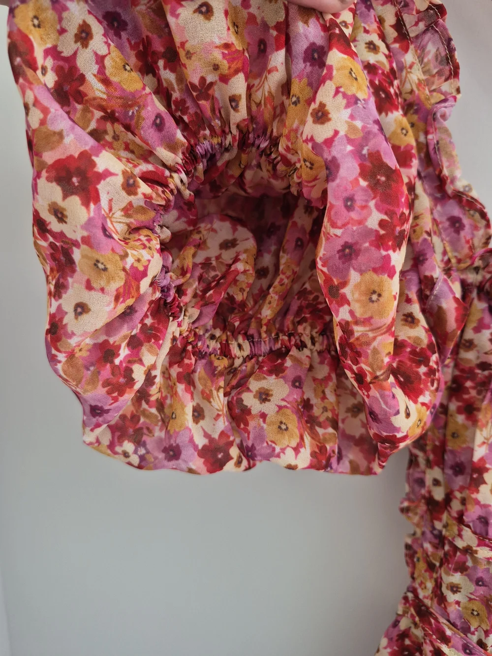 For Love & Lemons Felicia Pink Floral Puff Sleeve Midi Dress Slit Size Small S